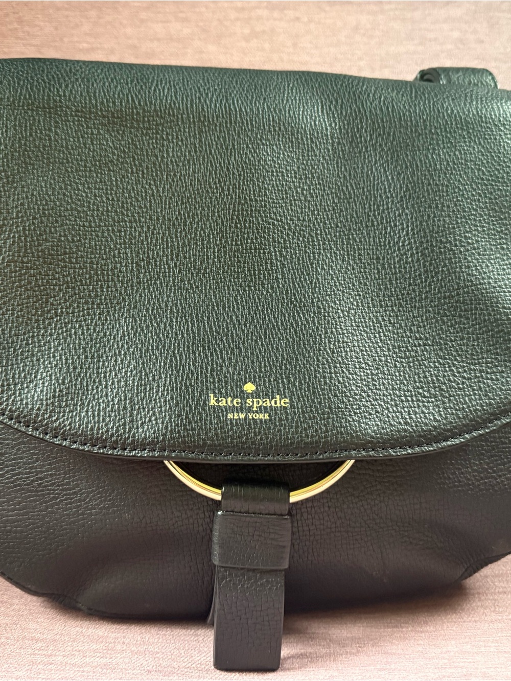 kate spade Black Pebbled Leather Crossbody with Gold Ring Accent